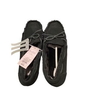 Auden Suede Moccasin Slippers Black Faux Fur Lining Women's Comfort House‎ Shoes